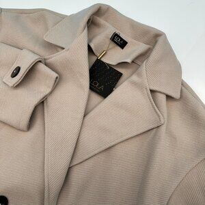 Lola Made In Italy Women's Double Breasted‎ Rib Maxi Long Coat, Size S/M, Beige